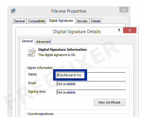 Screenshot of the Blackboard Inc. certificate